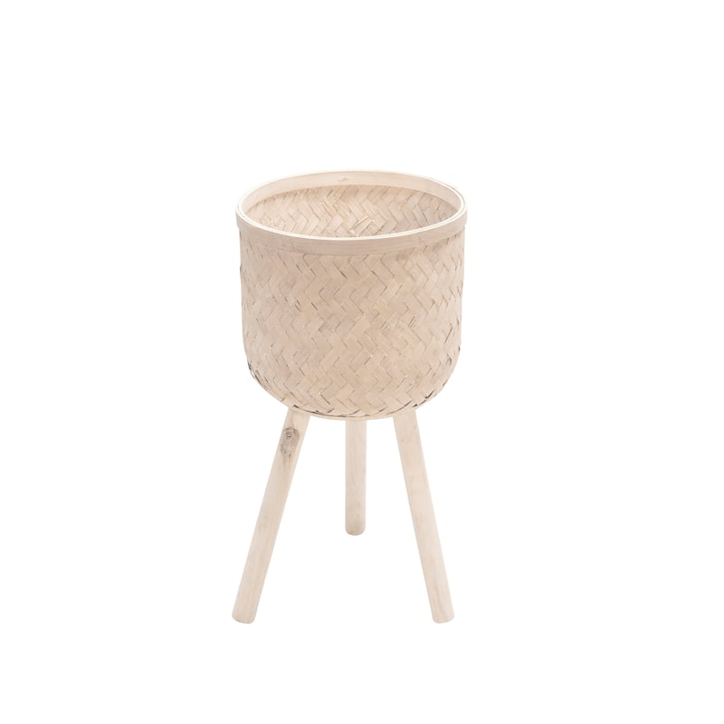 Sagebrook Home Neutral Boho Wicker Planter Stand Set, Versatile Indoor Garden Decor