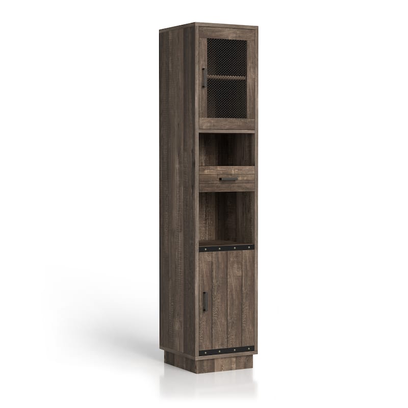 Hury Farmhouse Walnut Multi-Storage TV Tower by Furniture of America - Vintage Walnut