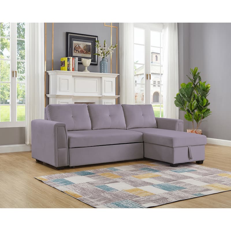 91" Wide Velvet Reversible Sofabed Sectional Sofa & Chaise - 91" Wide