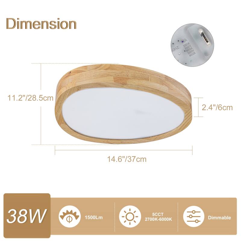 Integrated LED 5CCT Farmhouse Flush Mount Ceiling Light, 5 Color Temperature Selectable