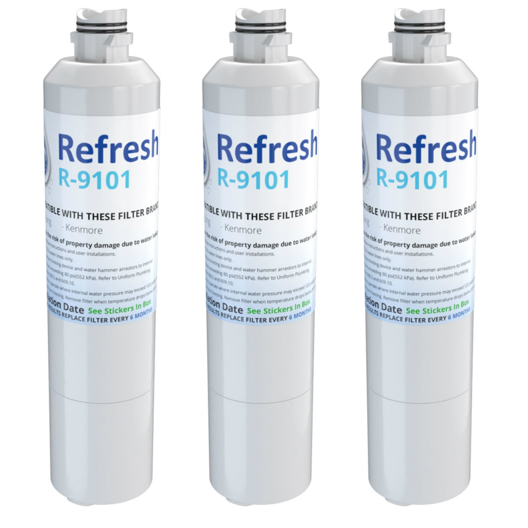 Water Filters 3 Pack Fits Samsung RF265BEAESR/AA Refrigerators Refresh