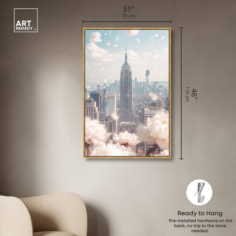 Peonies Over New York Canvas by Art Remedy
