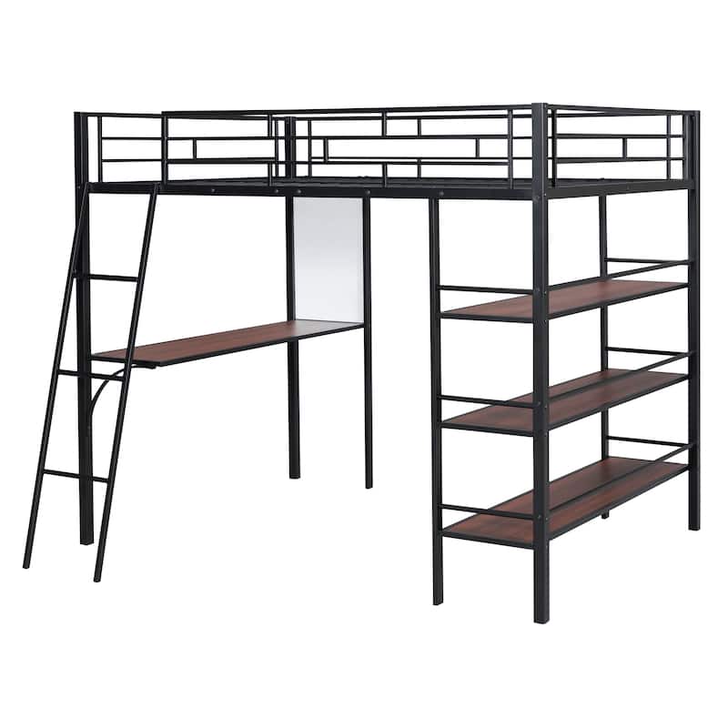 Twin Metal Loft Bed with Integrated Desk