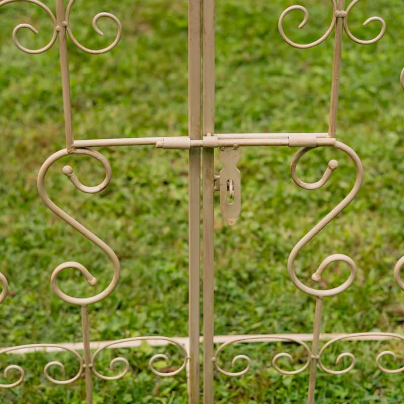 96 Inch Tall Iron Garden Gate Arch with Plant Stands