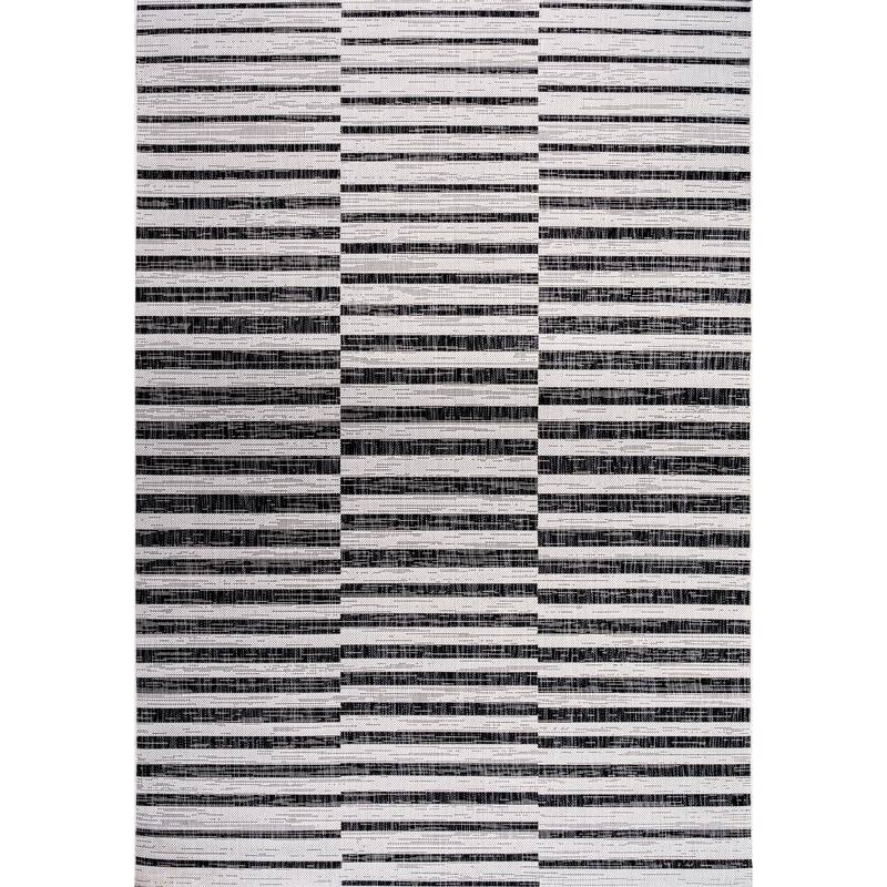 JONATHAN Y Grid Modern Offset Stripe Indoor/Outdoor Area Rug - 8 X 10 - Ivory/Black