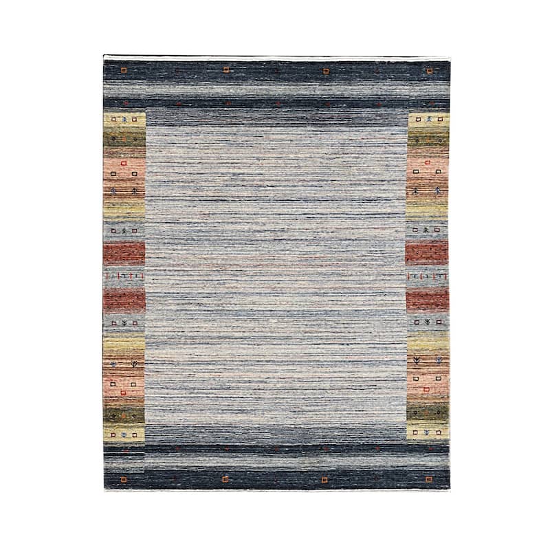 Natural Gray Hand Knotted Wool Transitional Rug 8' x 10' - Ornamental Medallion 0.5" Pile Design - N/A