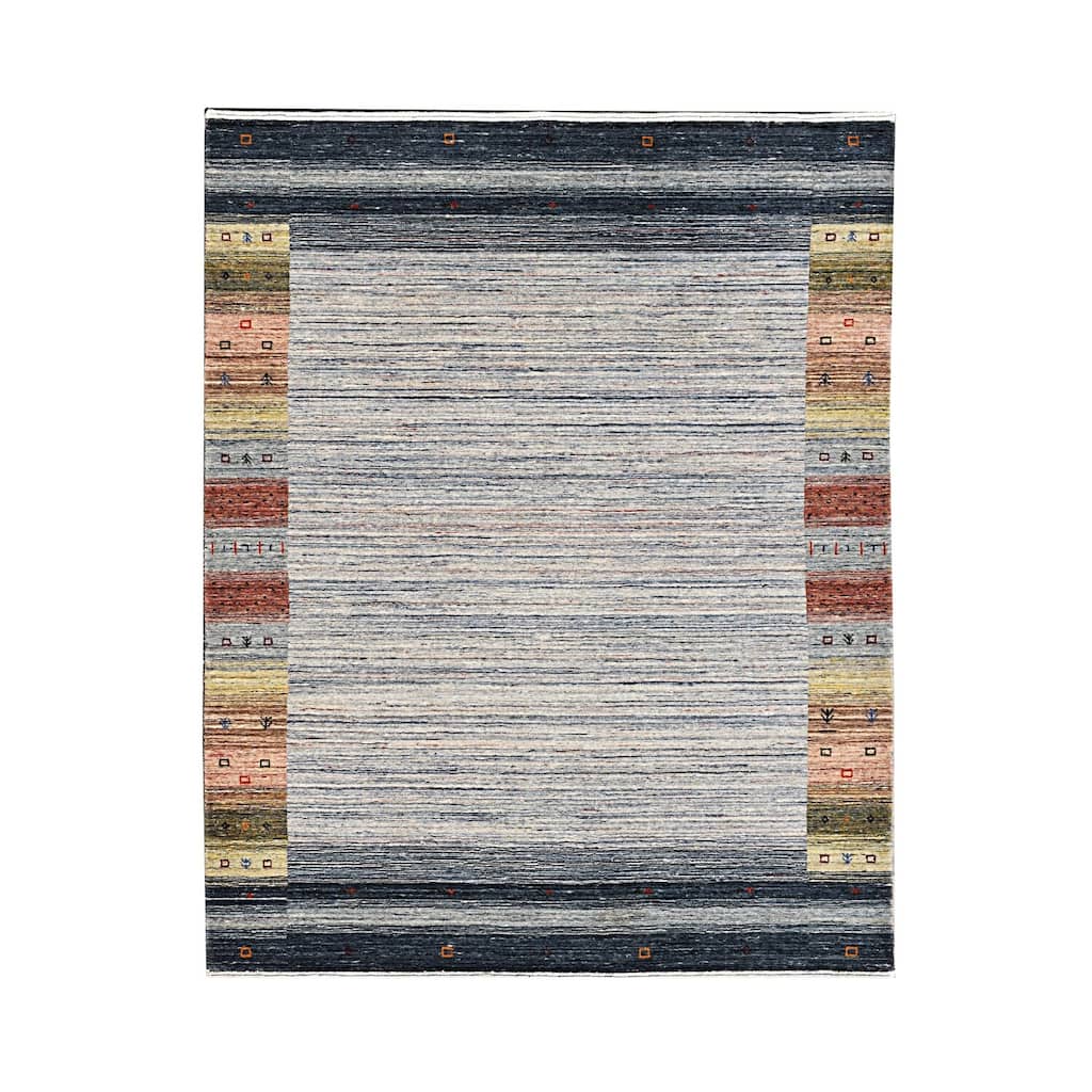 Natural Gray Hand Knotted Wool Transitional Rug 8' x 10' - Ornamental Medallion 0.5" Pile Design - N/A