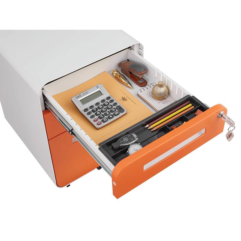 Lockable 3-Drawer File Cabinet with Wheels & Removable Pencil Tray