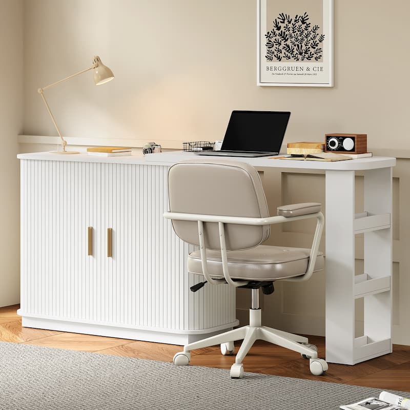 Extendable L-Shaped Vanity Table with Roller Shutter