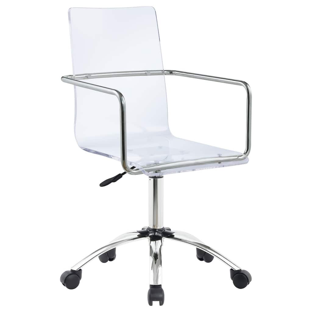 Clear Acrylic Office Chair with Chrome Base, Adjustable Height, Swivel Seat and Rolling Casters