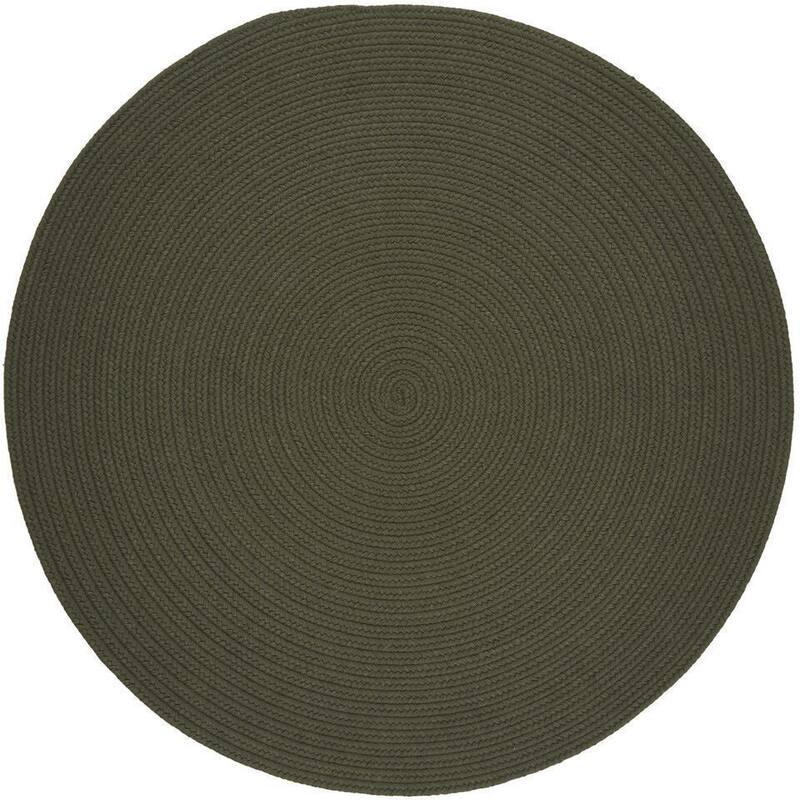 Rhody Rug Woolux Braided Wool Flatweave Oval Rug - 10' Round - Dark Sage