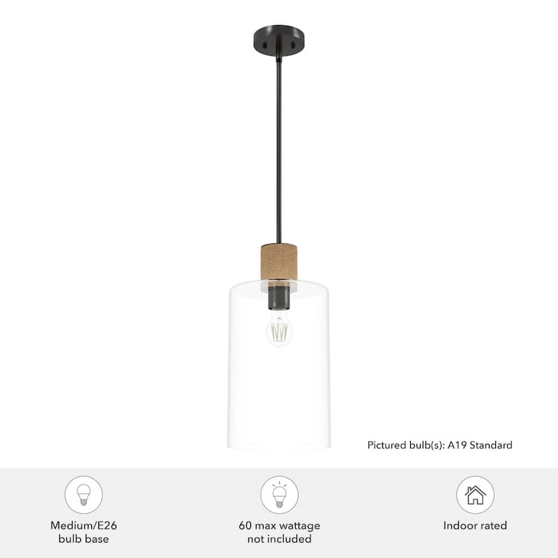 Hunter Vanning 1-Light Pendant w/ Natural Sisal Rope, Clear Glass - Kitchen, Dining Room, Foyer - Casual, Modern - Designer!