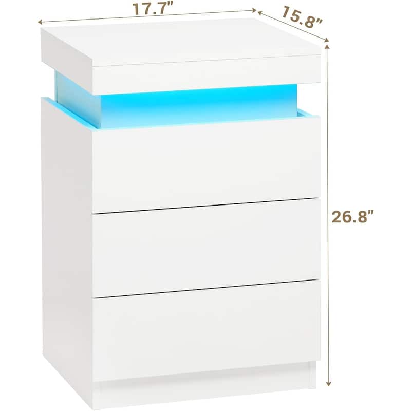 Bedroom Nightstand Charging Station LED Lights Sliding Top 3 Drawers