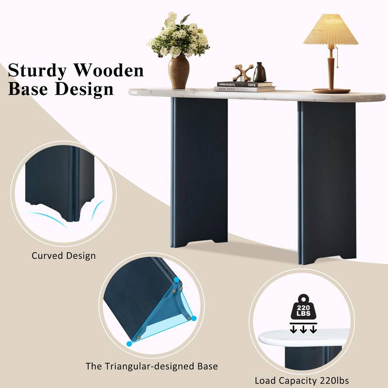 Narrow Console Table - Entryway Table with Oval Marble Top