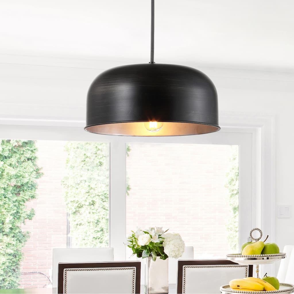 SAFAVIEH Lighting Vildan Adjustable 1-Light Led Grey Pendant - 12.1"x12.1"x7.5--79.5" - Painted Grey - 12Wx12Dx80H