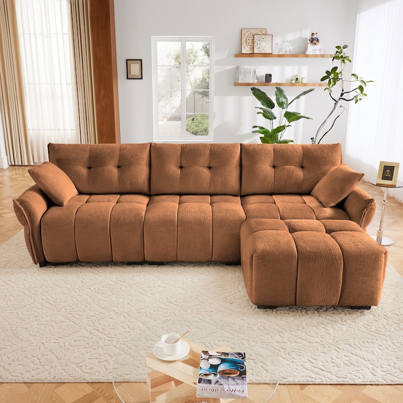 Modular 4-Seat Chenille Sofa Set with 2 Ottomans, High-Resilience Cushions and Solid Wood Frame