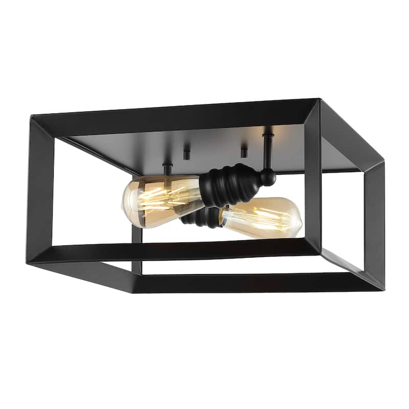 Nola Square 13" 2-Light Iron Modern Farmhouse LED Flush Mount, Oil Rubbed Bronze by JONATHAN Y