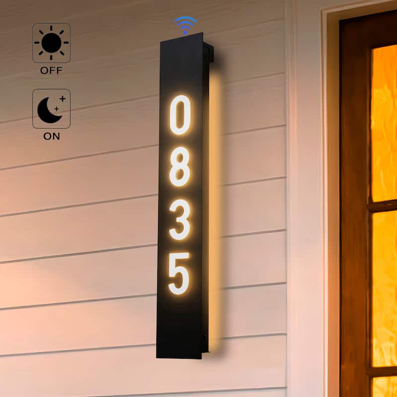C Cattleya Integrated LED Dusk to Dawn Outdoor Wall Light With Door Number - Matte-Black