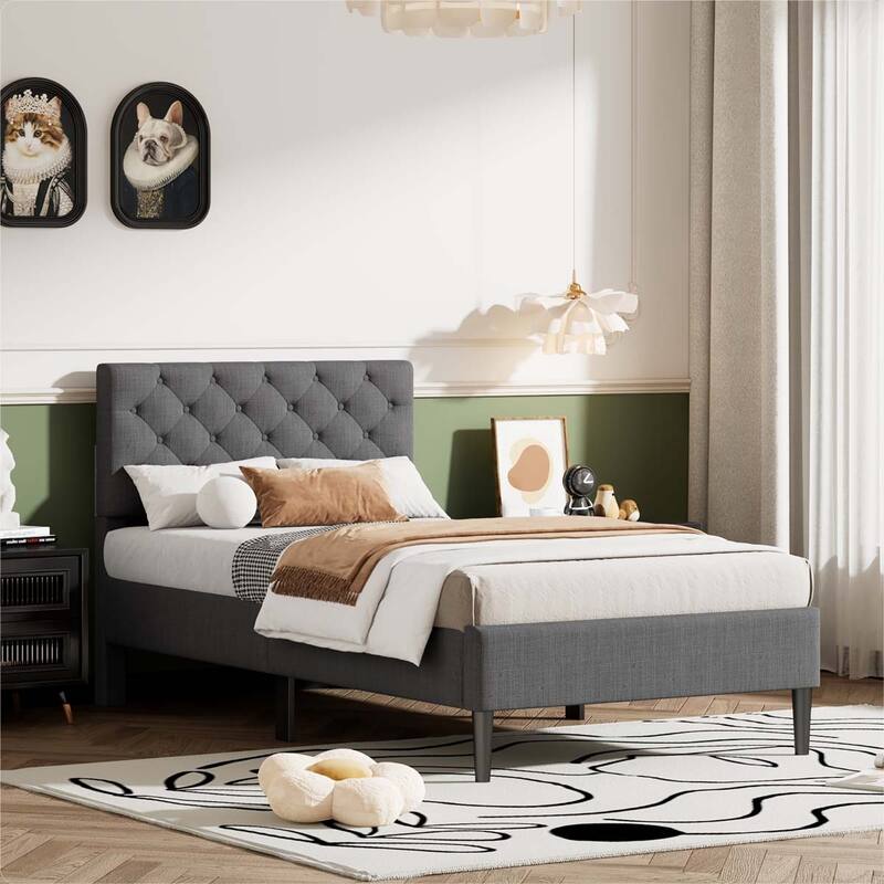 Upholstered Linen Platform Bed