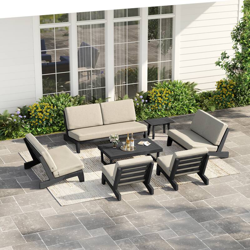 Casual Large Teak Outdoor Patio Conversation Set