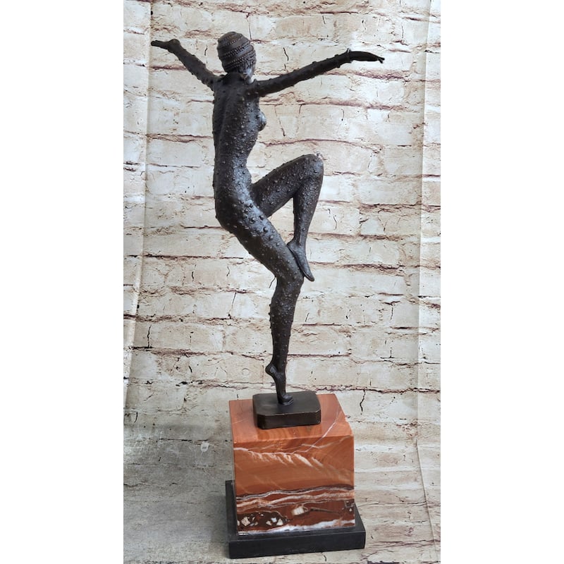 Art Deco Dancer Flapper Russian Ballet Girl Chiparus Bronze Statue Sculpture 21 Inches X 13 Inches