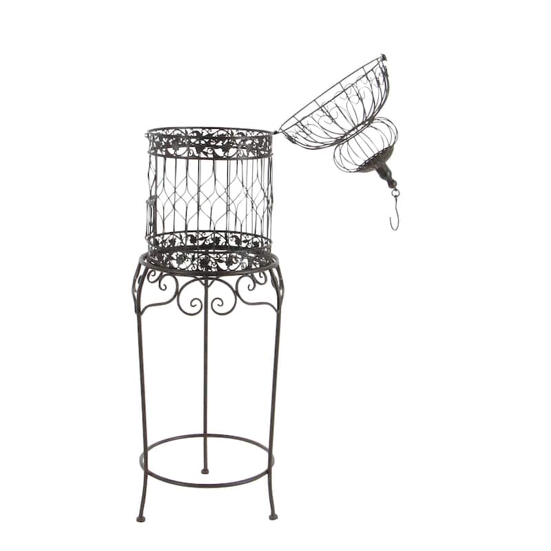 Black Metal Indoor Outdoor On Removable Stand Birdcage with Latch Lock Closure and Top Hook