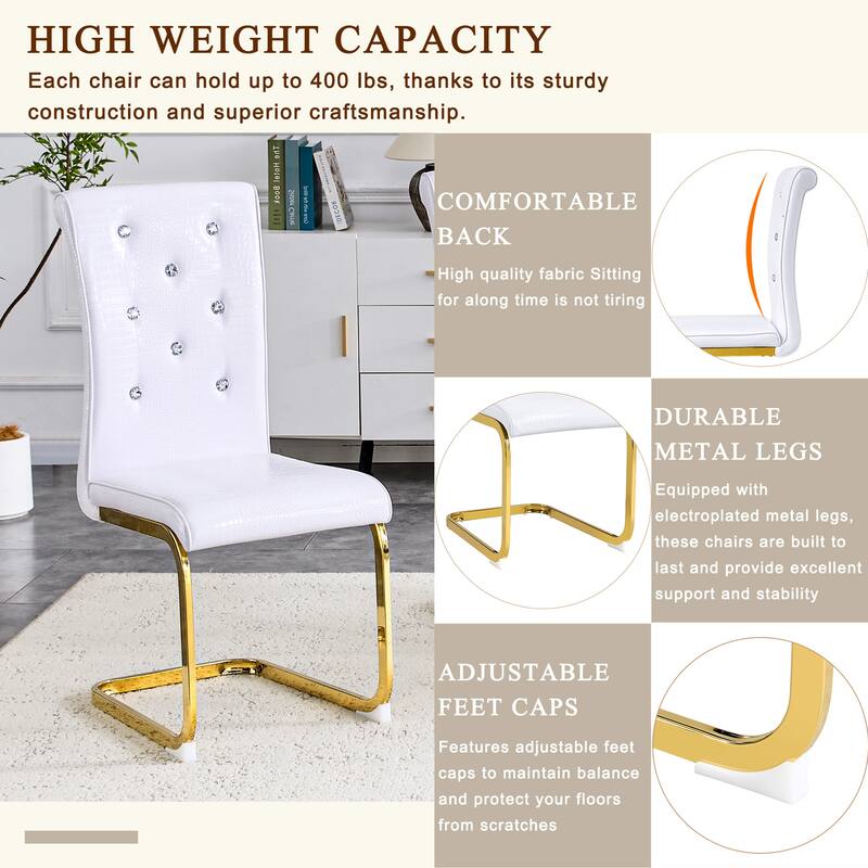 Set of 4, Retro Faux Alligator Skin Upholstered Dining Chairs, with Crystal Buckle Design and Faux Leather Design