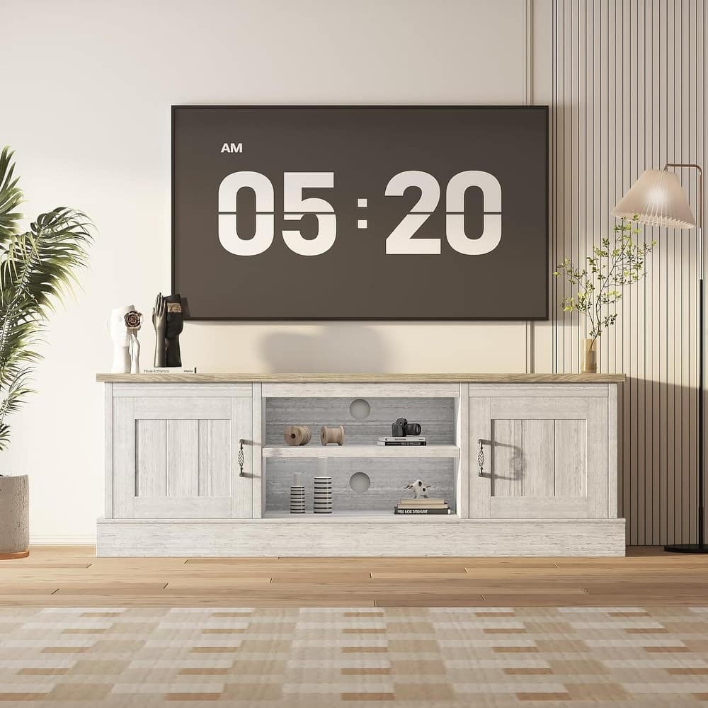 Farmhouse TV Stand for 65 Inch TVs Entertainment Center with Storage Cabinets, Media Console Table