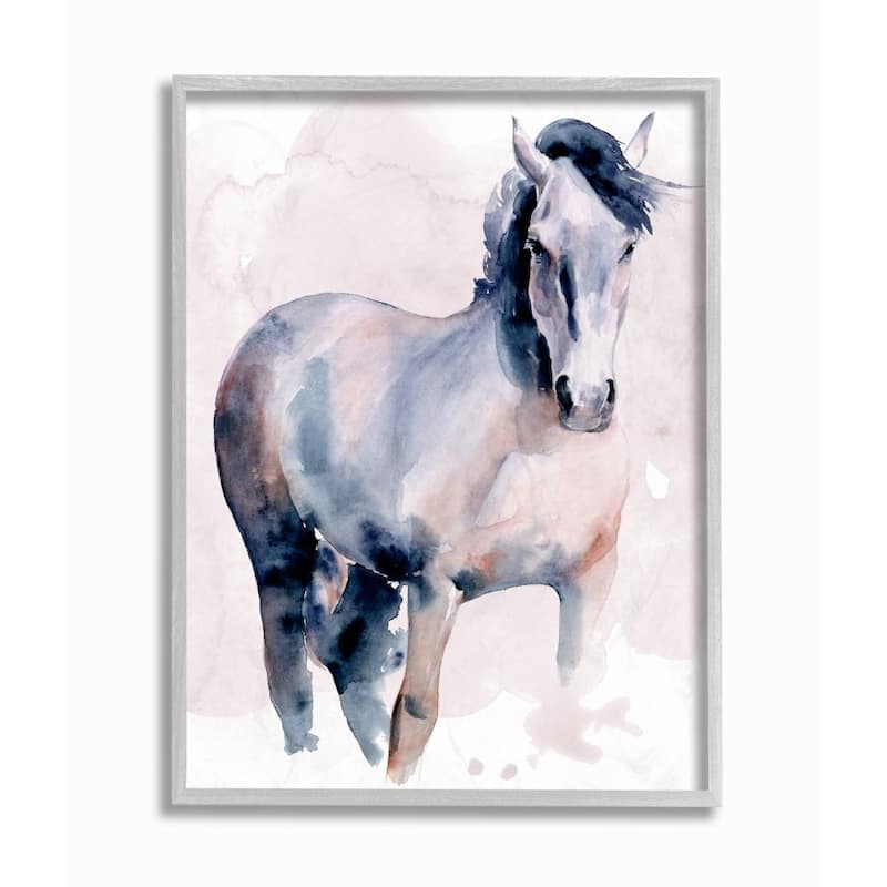 Stupell Americana Horse Figure Southwestern Watercolor Framed Wall Art - Blue - 11 x 14 - Grey