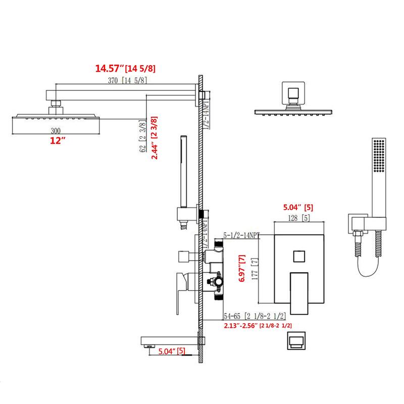 Proox 12" Single Handle 2-Spray Shower Faucet Waterfall Tub Faucets