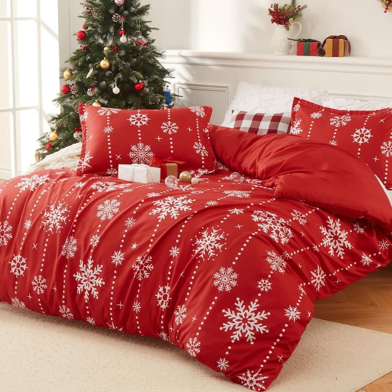Christmas Snowflake Elegance Duvet Cover and Pillow Shams Set, Bedding Set - Queen