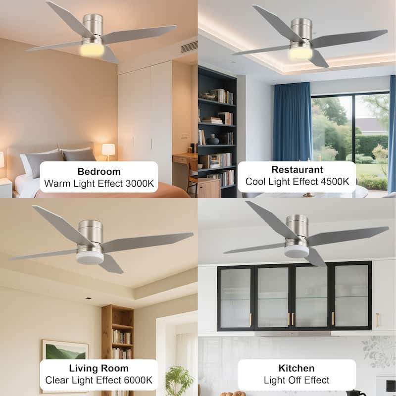 52 in. Modern Rustic Ceiling Fan with 3 Color Light, 4 Wood Blades, DC Motor, 6 Speed for Bedroom or Living Room