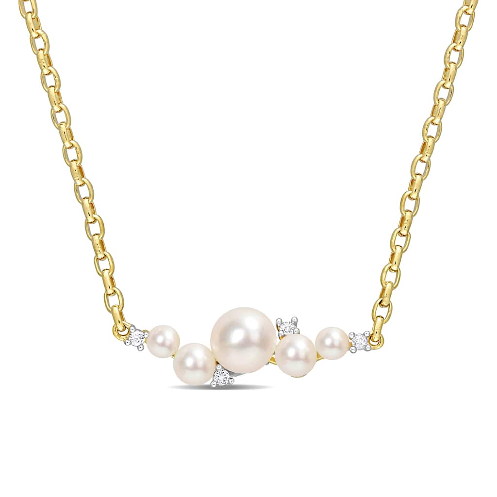 Miadora Cultured Freshwater Pearl and 1/8ct TGW White Topaz Yellow Silver