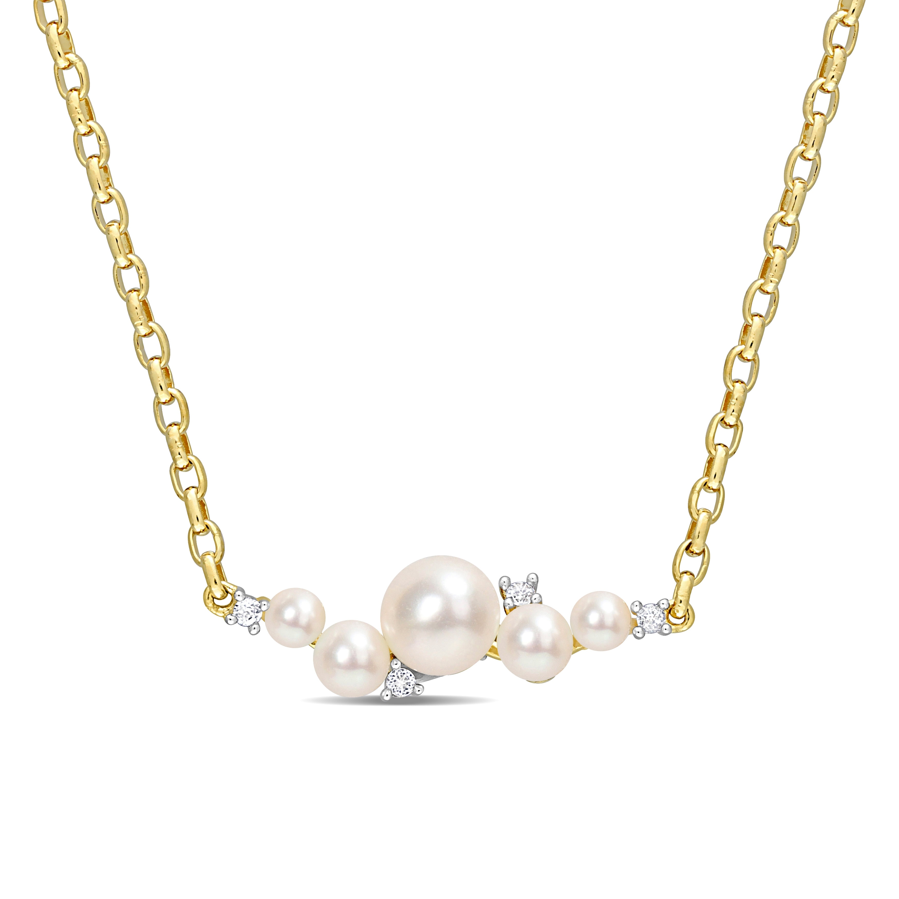 Miadora Cultured Freshwater Pearl and 1/8ct TGW White Topaz Yellow Silver