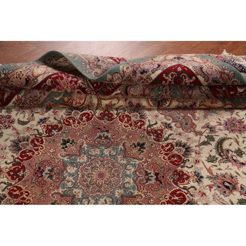 Vegetable Dye Ivory Tabriz Chinese Area Rug Handmade Wool Carpet - 8'2"x 10'7"