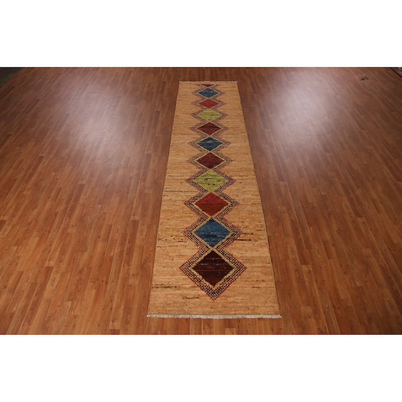 Moroccan Orange Tribal Oriental Runner Rug Handmade Wool Carpet - 3'3" x 12'6"