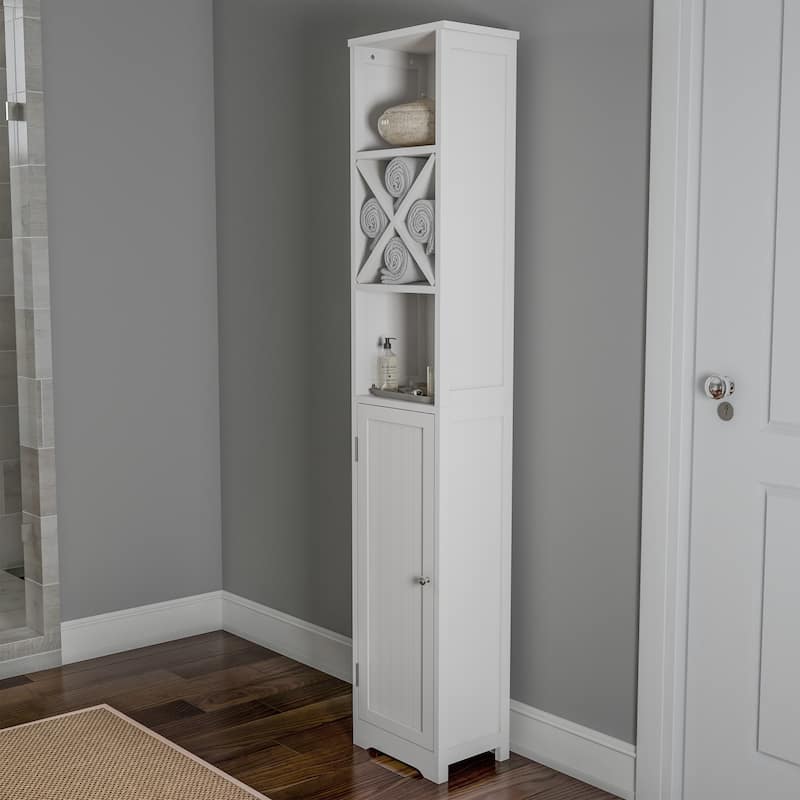 Hastings Home 67-Inch Linen Storage Cabinet - Painted - White