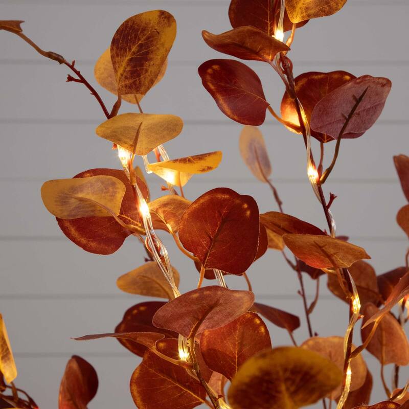 Pre-Lit Potted Artificial Eucalyptus Tree - 4’ - Warm White LED Lights