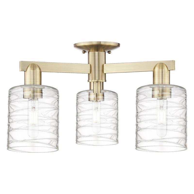 Innovations Lighting 716-3F-11-23 Cobbleskill Semi-Flush Cobbleskill 3 - Antique Brass / Deco Swirl