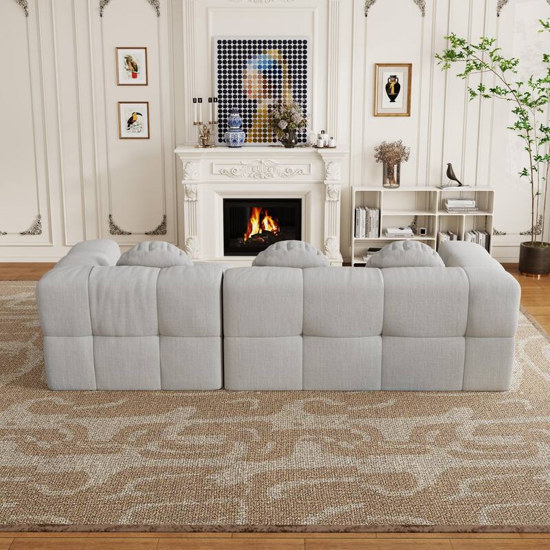 Modern Upholstered 103" L-shaped Combination Sofa Set with 3 Pillows, Off White, Foam+Spring