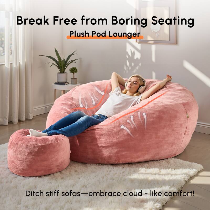 HOOOWOOO Dutch Velvet Fabric Bean Bag Chair with Ottoman