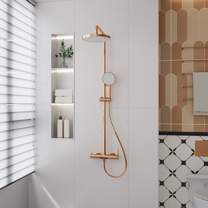 Modland Wall Mount 3-Function Shower System with 10" Rainfall, 1.59GPM, Matte Black/Rose Gold/Chrome