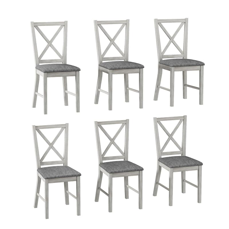 Modern Dining Linen Fabric Upholstered Solid Wood Dining Chairs - Set of 6 - Grey