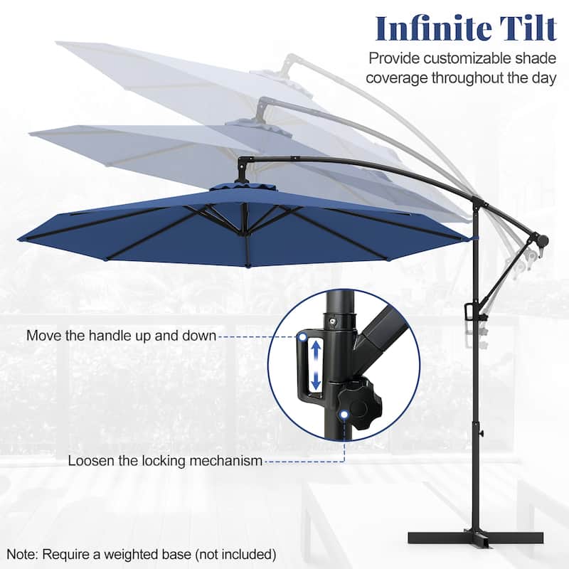 Gymax 10 FT Patio Offset Umbrella w/ X-shaped Base Infinite Tile &