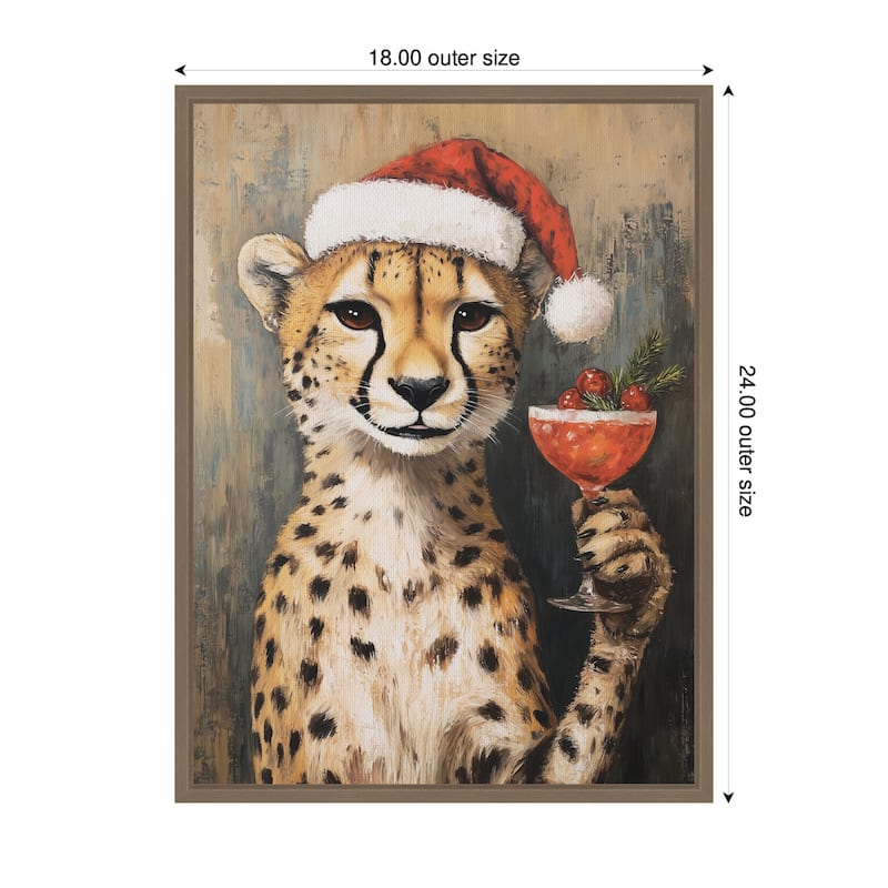 Kate and Laurel Sylvie Framed Canvas Cheetah Festive Cocktail Santa Hat by The Creative Bunch Studio