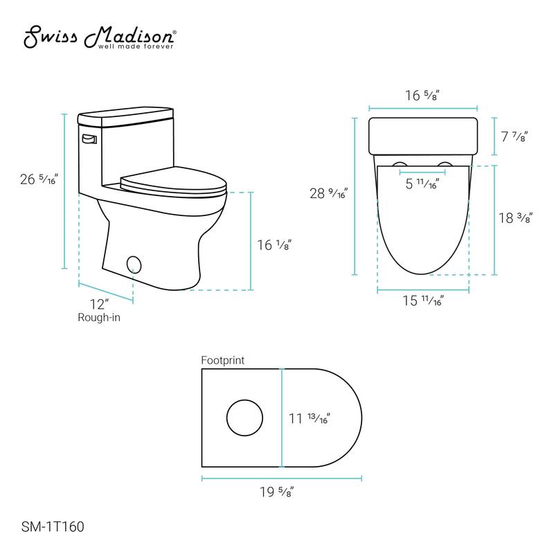 Clichy One-Piece Elongated Toilet Side Flush 1.28 gpf