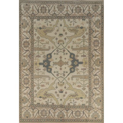 Earth Tone Oushak Indian Area Rug Hand-Knotted Wool Carpet - 7'11" x 10'3"