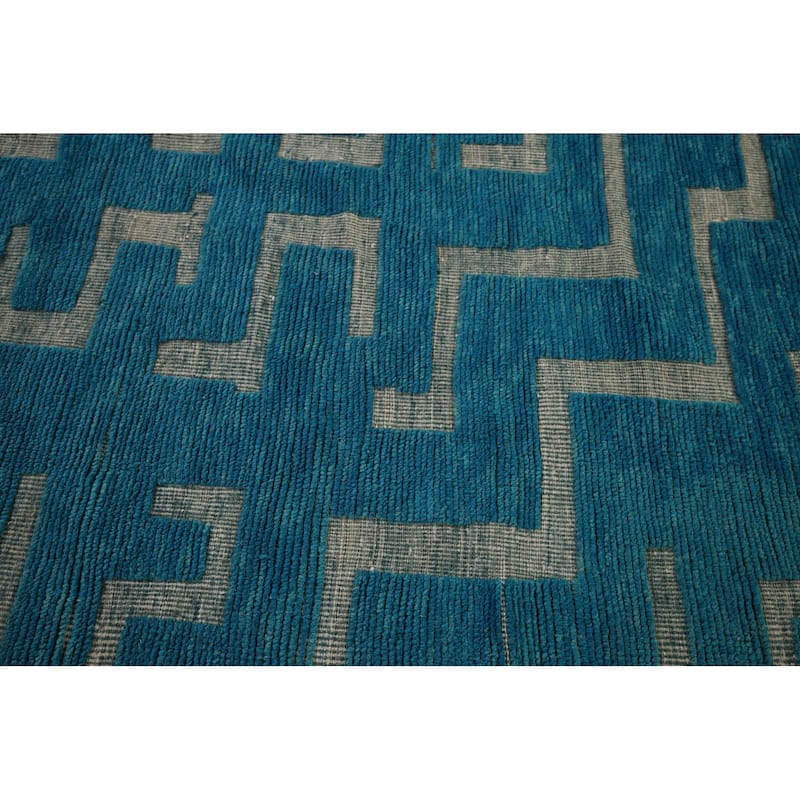 Blue Gray Abstract Moroccan Large Modern Rug Hand-Knotted Wool Carpet - 12'0"x 16'0"