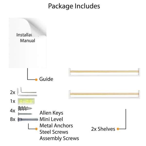dimension image slide 0 of 2, Wallniture Madrid Kids Bookcases, Wall Shelves for Nursery Decor, 36", White, Set of 2