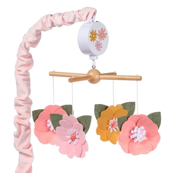 slide 2 of 7, Lambs & Ivy Little Garden Felt Flowers Musical Baby Crib Mobile Soother Toy